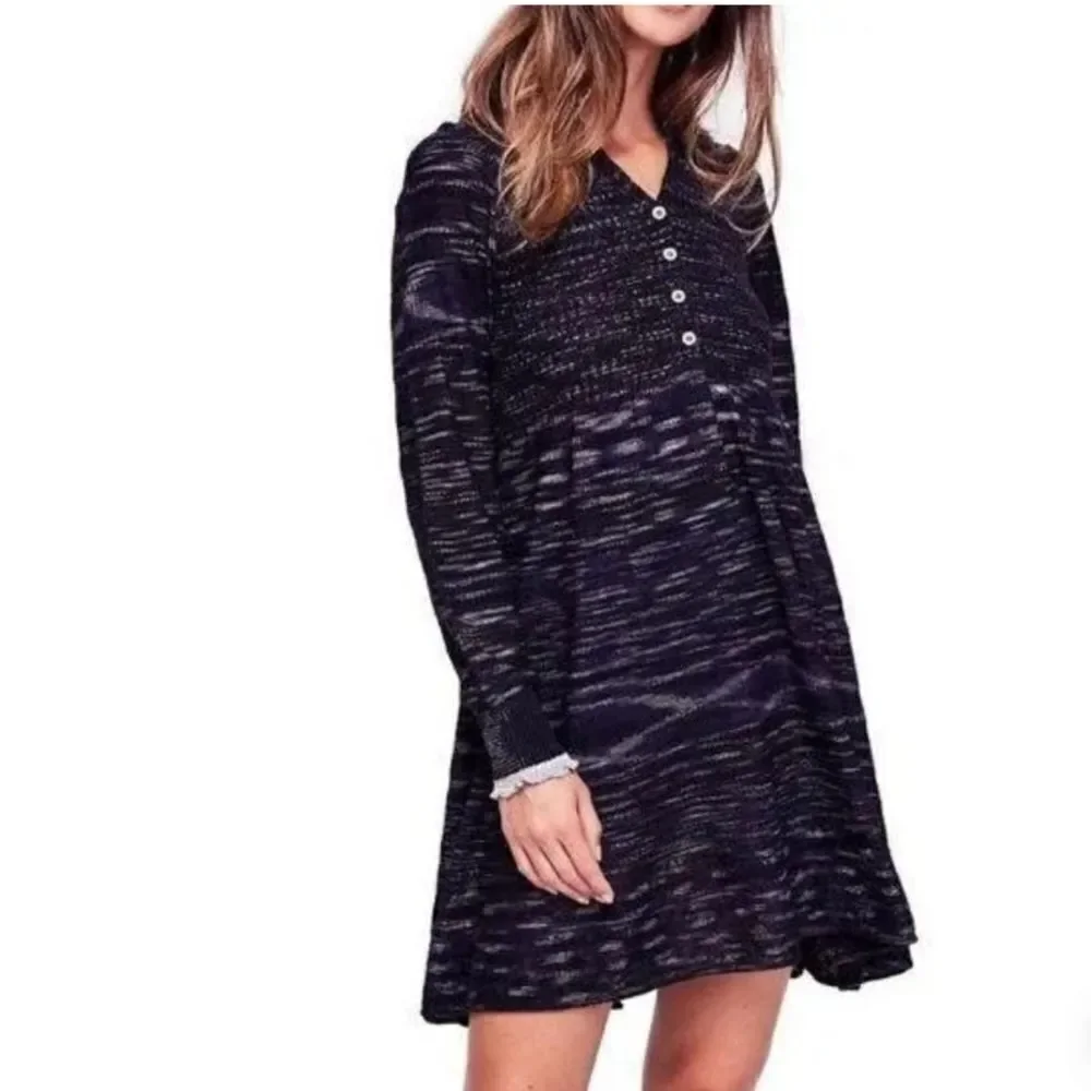 Free People Rain or Shine anavy Blue White Space Dye Sweater Dress Size Small